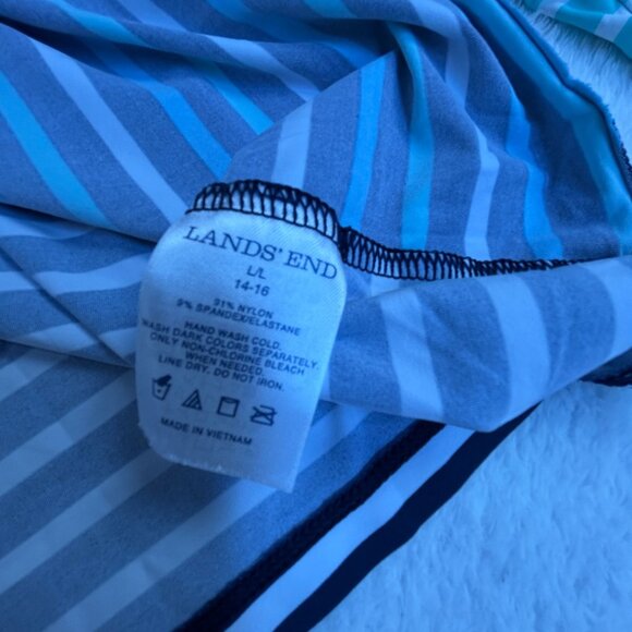 Lands' End Womens Striped Long-Sleeve Rash Guard Swim Shirt Large 14-16 Blue - Picture 4 of 7